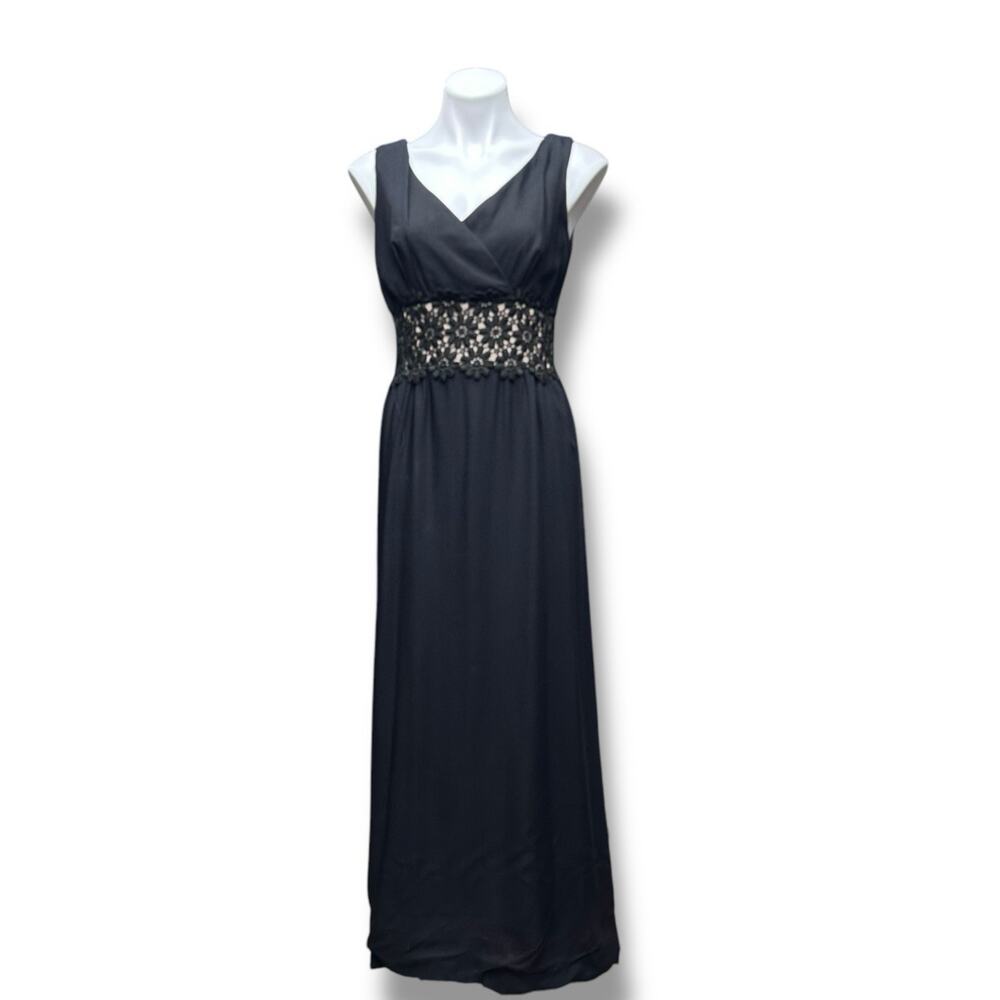 Vintage Sears Maxi Dress Black Floral Lace Waistband Naked Prom 60s Whimsygoth S